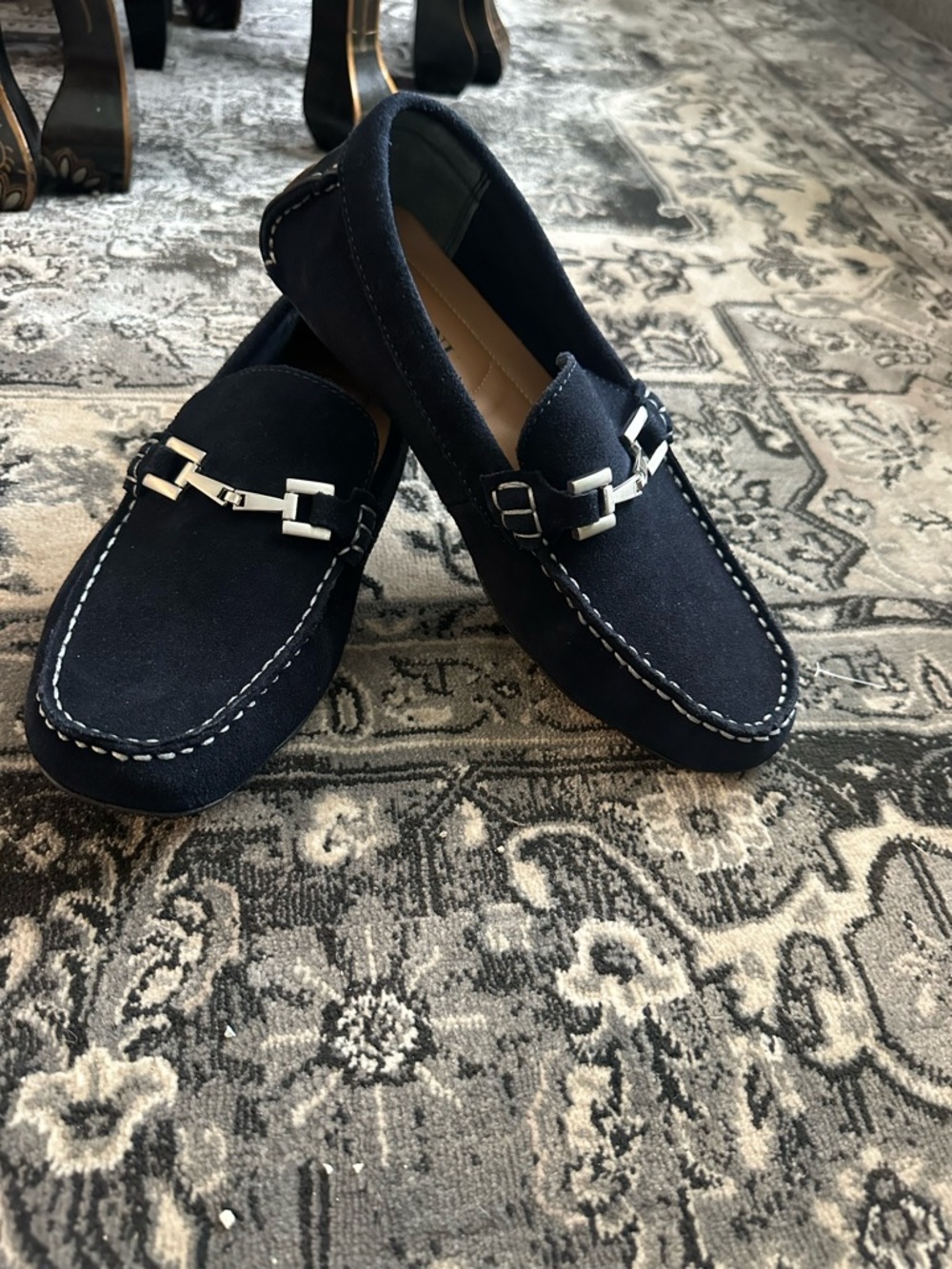 Alfani Navy Suede Bit Loafers with Silver Hardware